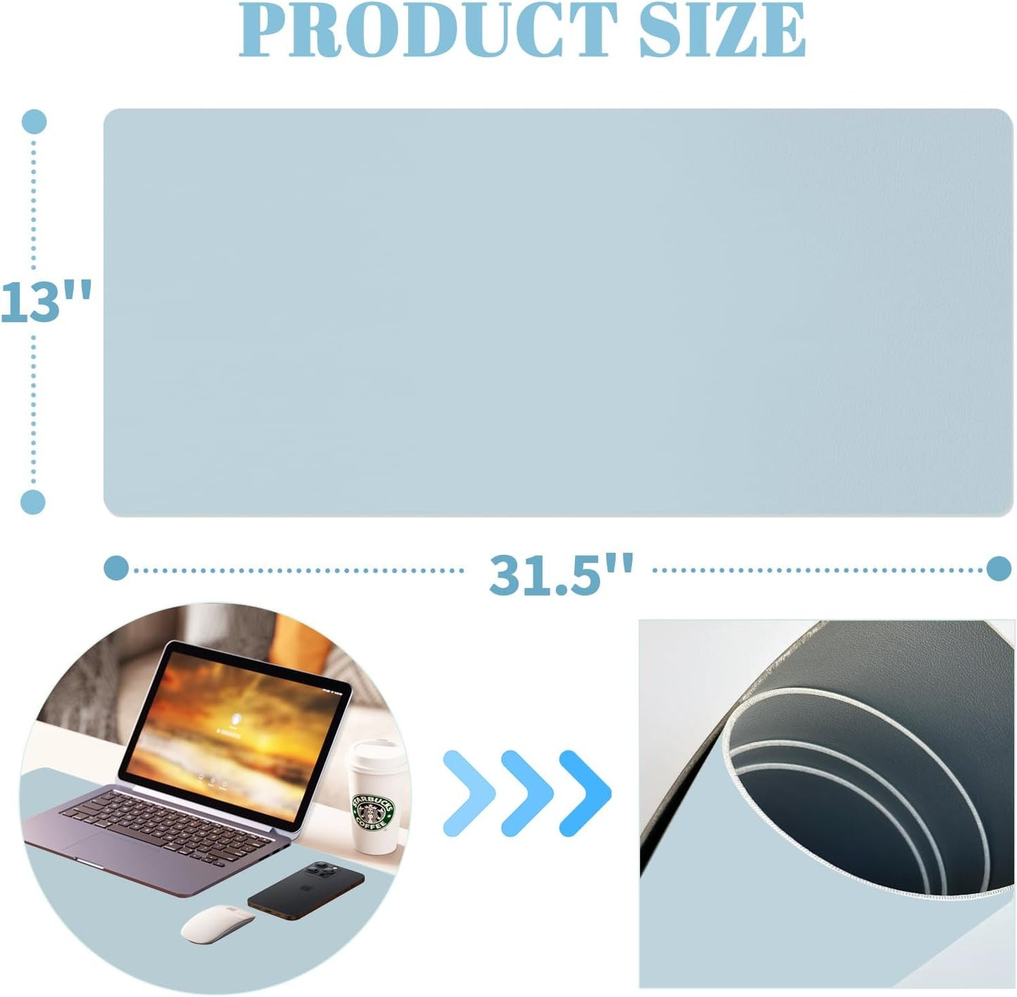 Dry Erase Desk Mat, Waterproof Desk Pad, Erasable Writing White Board for Making Plans, Non-Slip Large Desktop Protector for Office, Home, School 31"x13" (Blue)