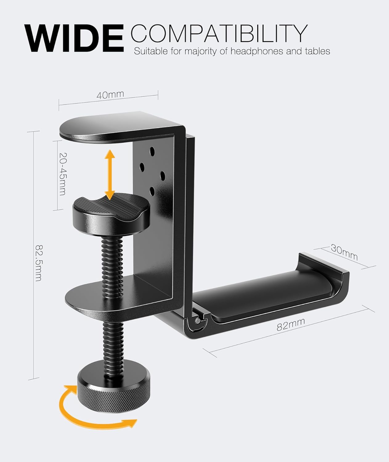 Foldable Headphone Stand and Hook – Aluminum Headset Holder Clamp Mount Under Desk, Universal Fit for Gaming Headphones, Space-Saving Hanger Organizer