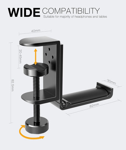 Foldable Headphone Stand and Hook – Aluminum Headset Holder Clamp Mount Under Desk, Universal Fit for Gaming Headphones, Space-Saving Hanger Organizer