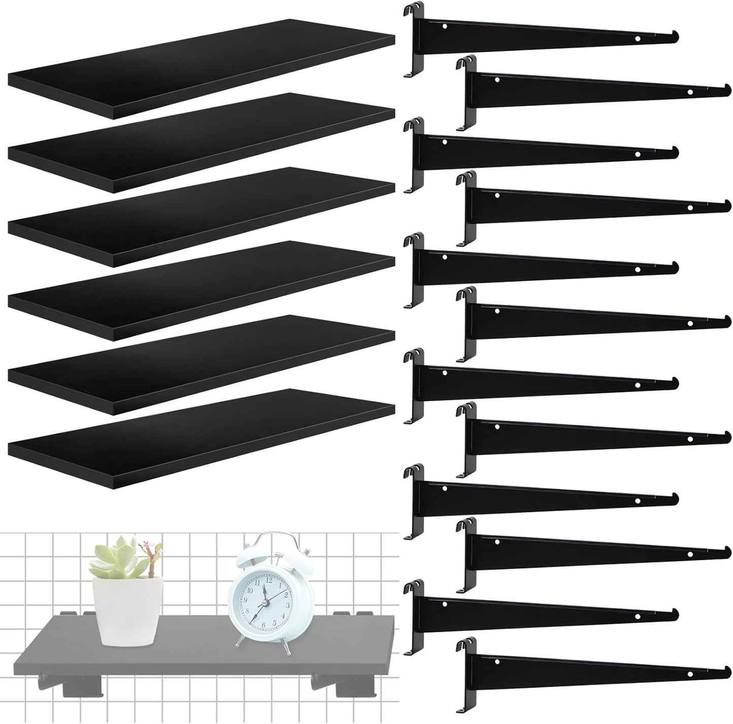 6 Pack Gridwall Shelf with Metal Brackets, 16"x 8" Wooden Gridwall Shelves Heavy Duty Gridwall Shelving Organizer Accessories for Garage, Visualizer, Workbench and Bitchenette (16x8x0.6)