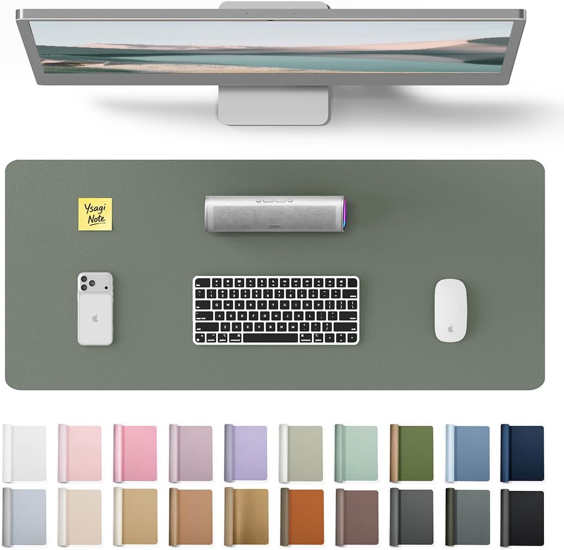 YSAGi Leather Office Desk Pad Protector, Large Mouse Pad, Non-Slip, PU Leather, Laptop Desk Blotter, Waterproof Writing Pad for Office and Home, Black, 23.6" x 13.8" - Colors A