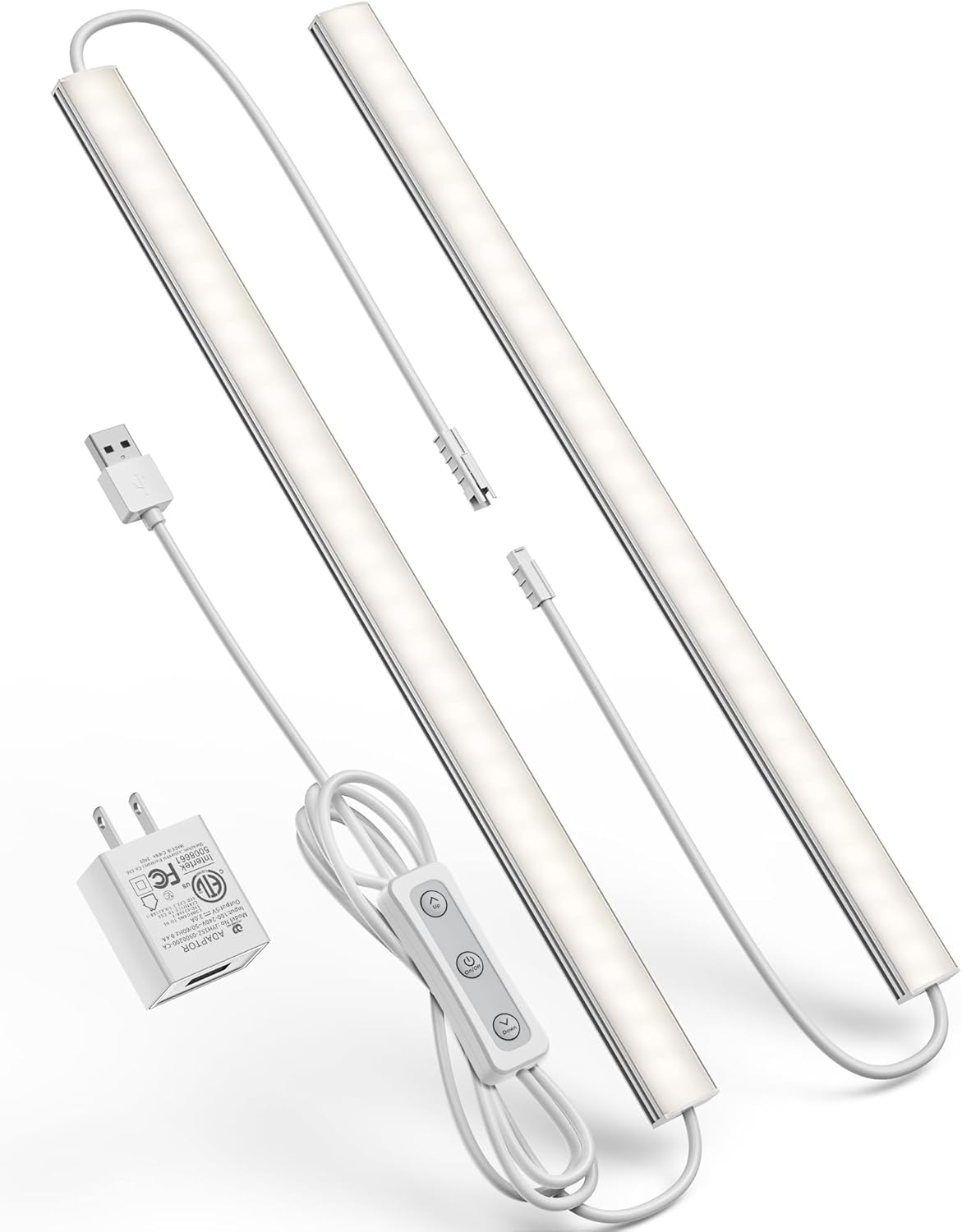Plug-in Under Cabinet Lighting, Dimmable Under Counter Lights for Kitchen, 2pcs 12 Inch, Warn White 3000K Linkable USB Led Closet Light, Wired Indoor Night Lights Bar for Desk,Sink,Workbench