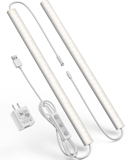 Plug-in Under Cabinet Lighting, Dimmable Under Counter Lights for Kitchen, 2pcs 12 Inch, Warn White 3000K Linkable USB Led Closet Light, Wired Indoor Night Lights Bar for Desk,Sink,Workbench