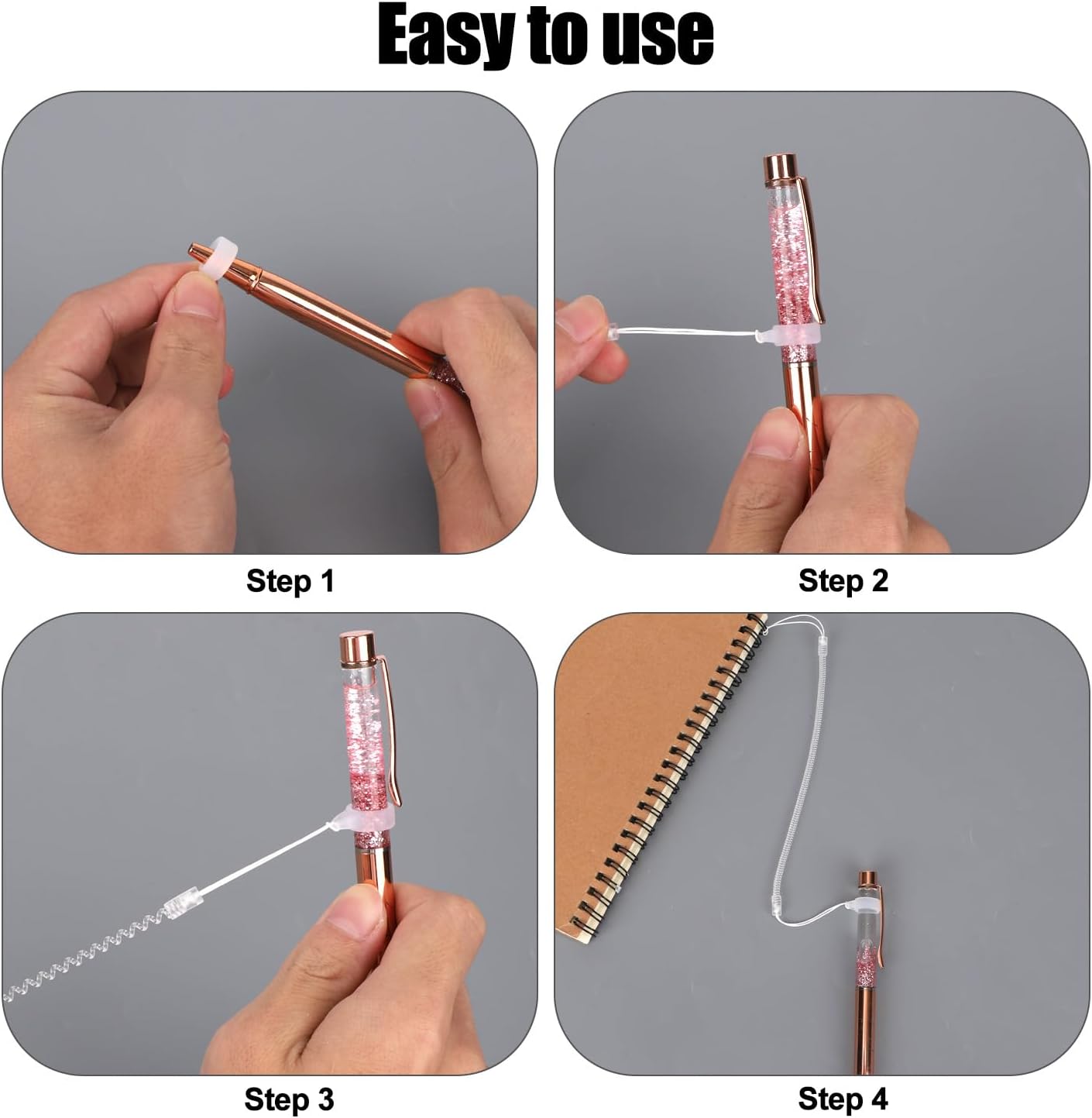 10pcs Pen Lanyards, Elastic Lanyard Tether with Silicone Rings Retractable Stylus Tether Clipboard Pen Strap Tablet Holder Anti-Lose Leash for Tethering Stylus to Touchscreen