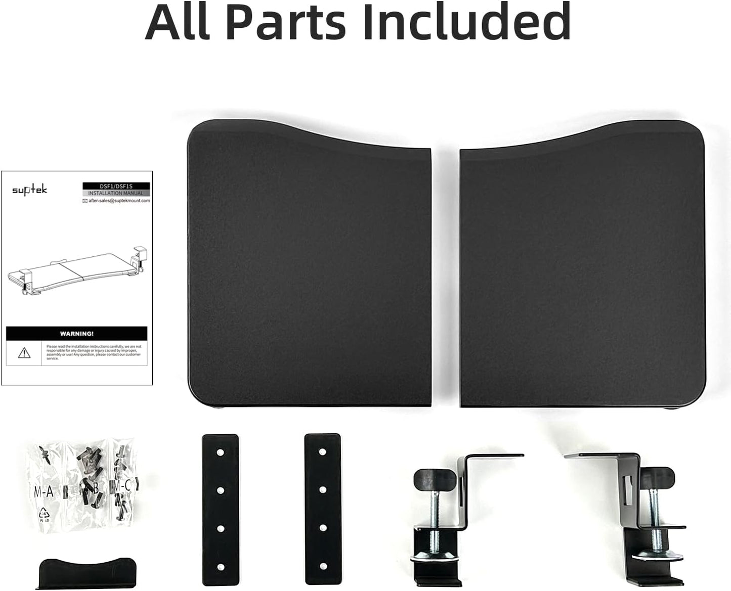 suptek Keyboard Tray Under Desk Pull Out with C Clamp Mount, Computer Keyboard & Mouse Tray, 25.6 (30 Including Clamps) x 11.8 inch Slide-Out Platform Computer Drawer for Typing, Black, DSF1