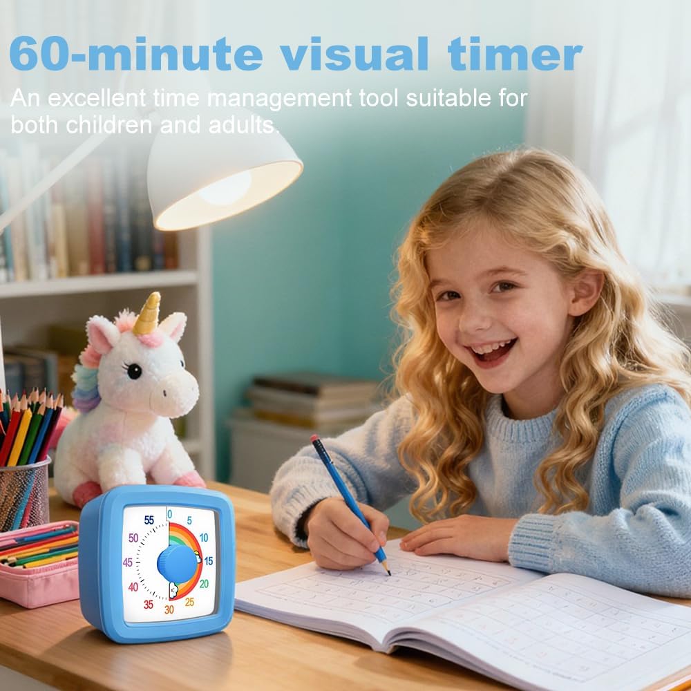 Visual Timer for Kids & Adults, 60 Minute Rainbow Countdown Timer, Time Management Tool for Classroom, Home, Kitchen, Office, School
