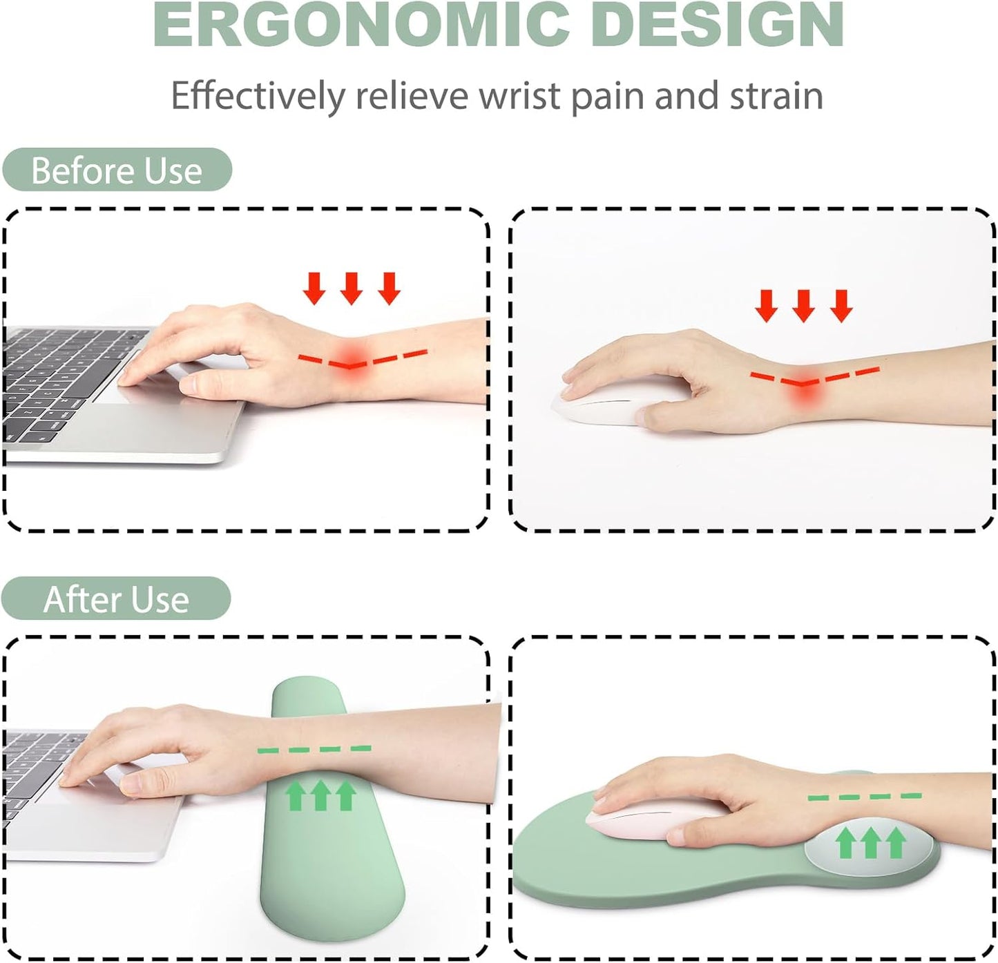 Ergonomic Mouse Pad with Wrist Rest and Keyboard Wrist Rest, Gel Mousepad and Wrist Rest for Computer Keyboard, Pain Relief, Non-Slip PU Base, Mouse Pad with Wrist Support for Gaming, Office, Brown