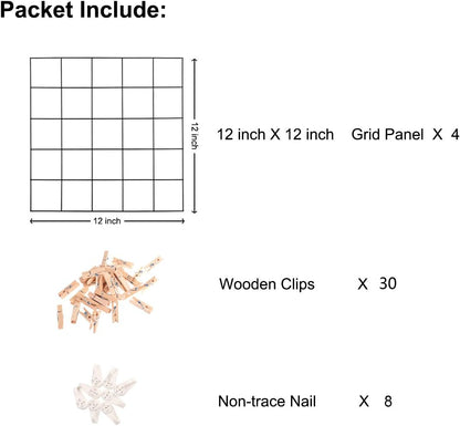 Wire Wall Grid Panel,4 Pcs Photo Pictures Memo Board Art Ins Frame Hanger Display,Office Home Living Room Kitchen Desk Storage Organizer Party Decorations