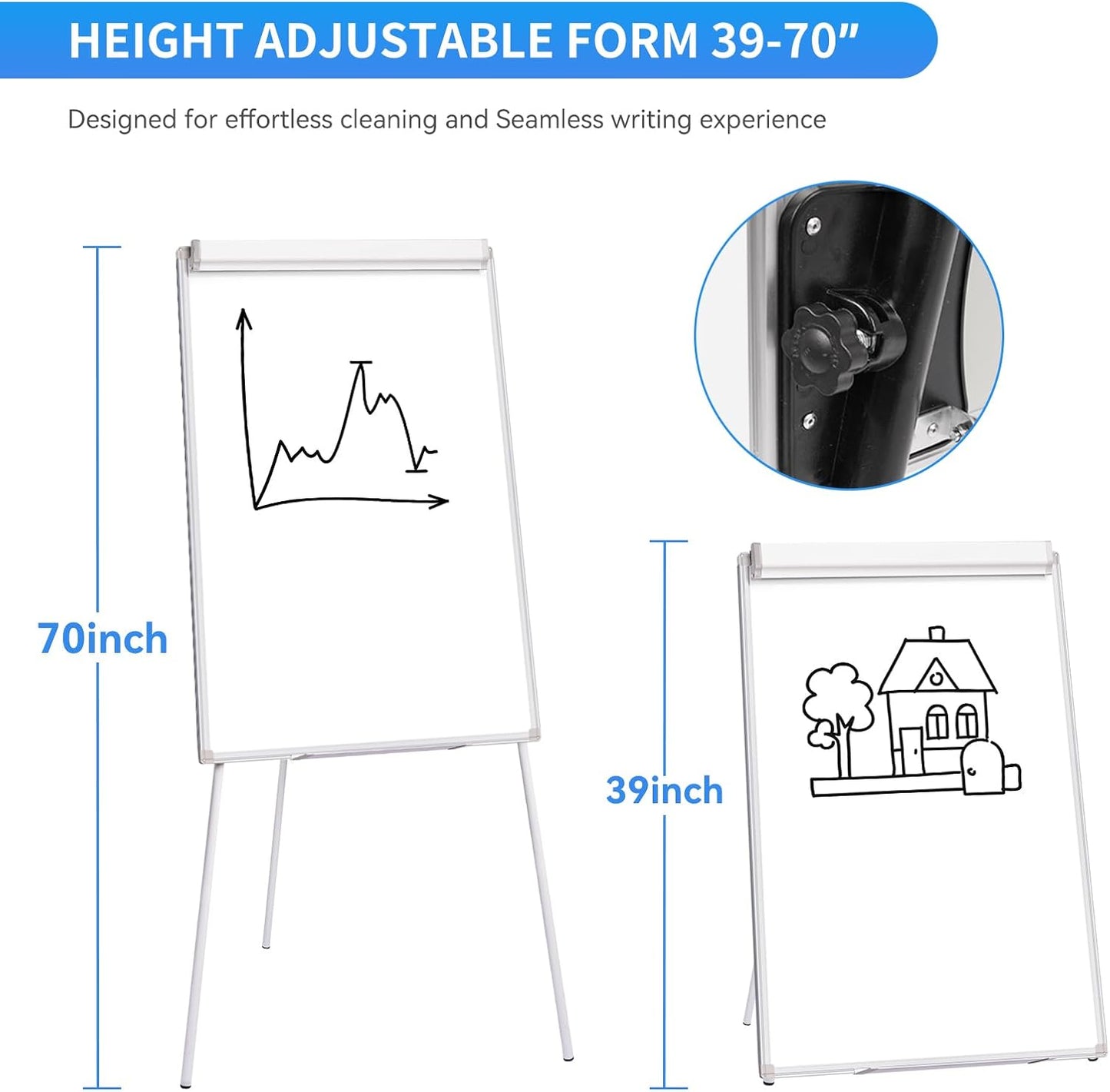 Easel Whiteboard - Magnetic Portable Dry Erase 36 x 24 Tripod Height Adjustable, 3' x 2' Flipchart Easel Stand White Board for Office or Teaching at Home & Classroom (36x24 White)