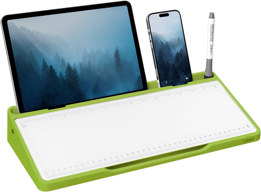 LOUKIN Glass Desktop Whiteboard, 15.3" x 5.6" Dry Erase Desk Board with Dotted and Graduated Surface, Desktop Buddy, Great for Design and Drawing, 3 Markers and 1 Dry Erase Eraser Included (Purple)