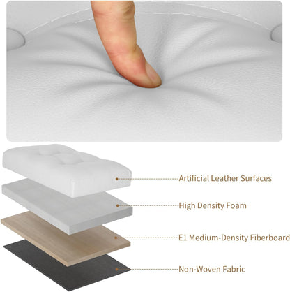 BelugaHelper Storage Ottoman Foot Rest Stool, Foldable Leather Footstool Storage Bench with Thicker Foam Padded Seat. Foot Rest Under Desk for Living Room Bedroom 350 lbs, 17x13x13 in, Brown