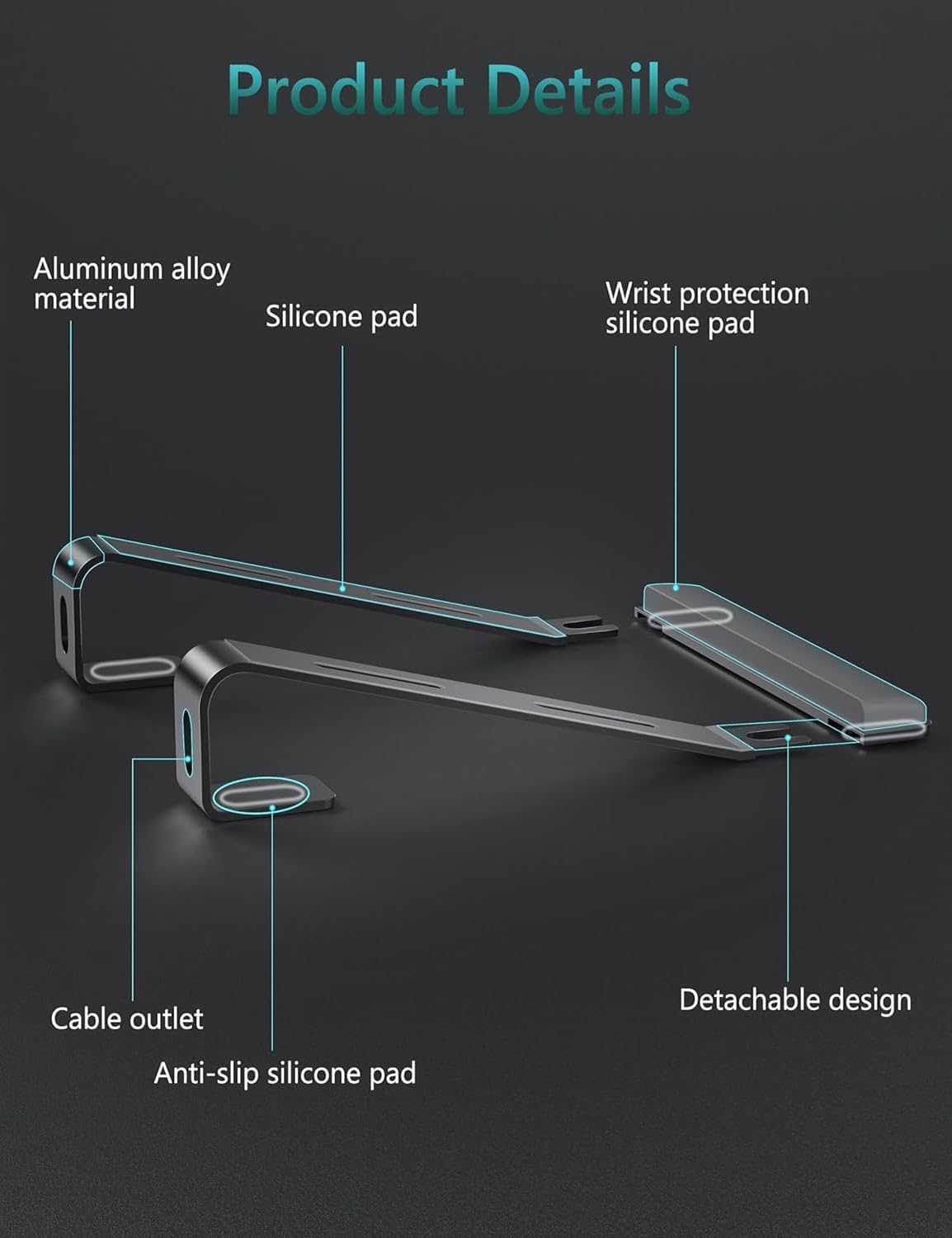 JCZT Clear Acrylic Laptop Stand for Desk, with Wrist Rest, Ergonomic Detachable Mount Compatible with 10-17'' All Laptops Such as MacBook Air Pro/HP/Dell/Lenovo