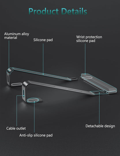 JCZT Clear Acrylic Laptop Stand for Desk, with Wrist Rest, Ergonomic Detachable Mount Compatible with 10-17'' All Laptops Such as MacBook Air Pro/HP/Dell/Lenovo