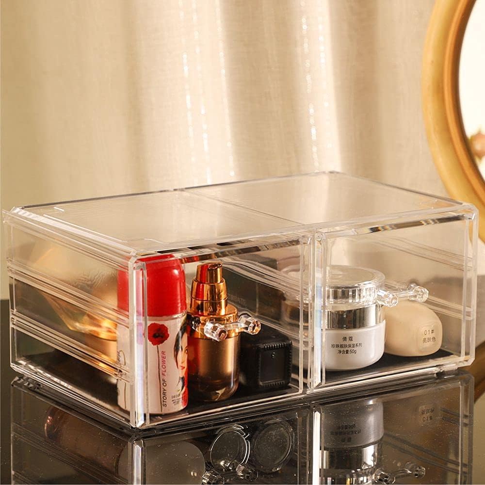 Cq acrylic 1 Pack Clear Stackable Storage Drawers for Vanity,Stackable 6 Drawers Desktop Organizer With Drawers,Cute Desk Storage for Office,Jewelry,Hair Clip,Beauty,Skincare and Make Up Organizers