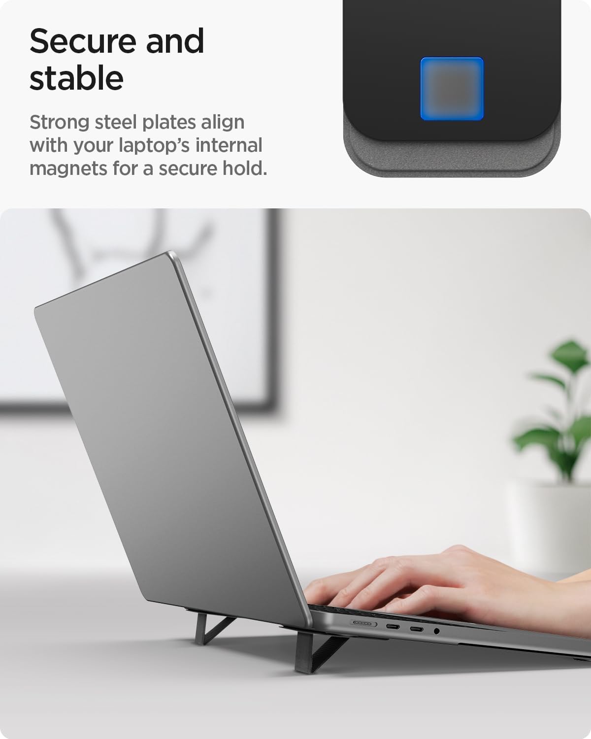 Spigen Slim Fold Portable Laptop Stand Keyboard Riser Foldable Ergonomic Angle Lift Anti-Slip Compatible with MacBook Neo, MacBook Air, MacBook Pro 11"-16" and iPad/Air/Pro and More - Black (LD201-S4)