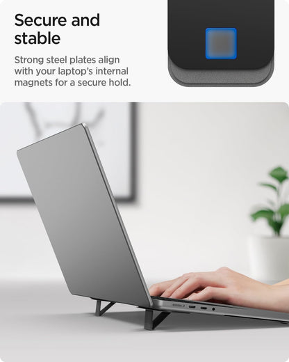 Spigen Slim Fold Portable Laptop Stand Keyboard Riser Foldable Ergonomic Angle Lift Anti-Slip Compatible with MacBook Neo, MacBook Air, MacBook Pro 11"-16" and iPad/Air/Pro and More - Black (LD201-S4)