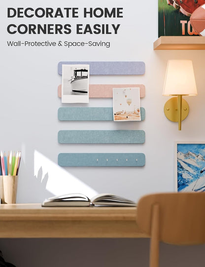 Fluxynara Cork Board Alternative Felt Strip Board 8-Pack 13"x2", Office Pin Board with 50 Push Pins, Adhesive Install for Bedroom Door & Home Office(Linen Dusk)