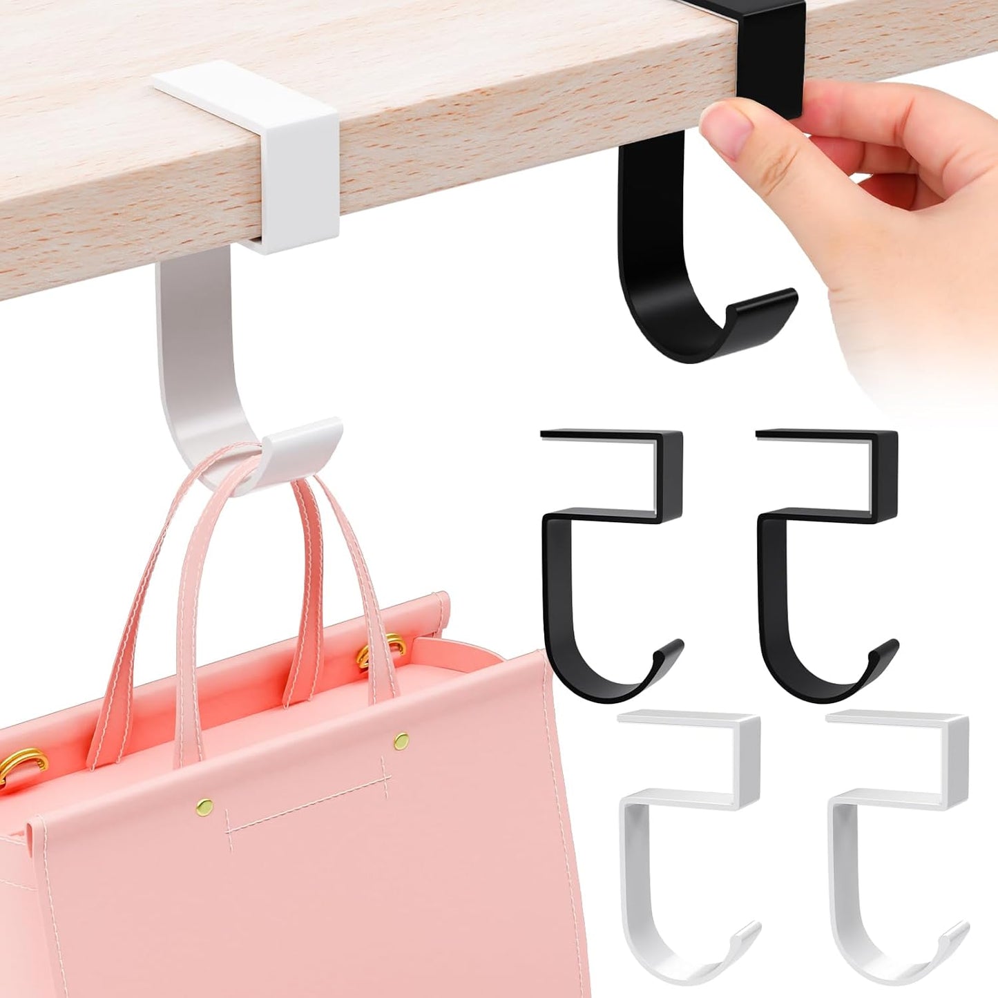 CroBlissful 4 Pcs Purse Hook for Table Nail Free Handbag Hanger for Desk Heavy Duty Purse Hook for Hanging Bags Umbrellas Keys Cups Headphone(Black)