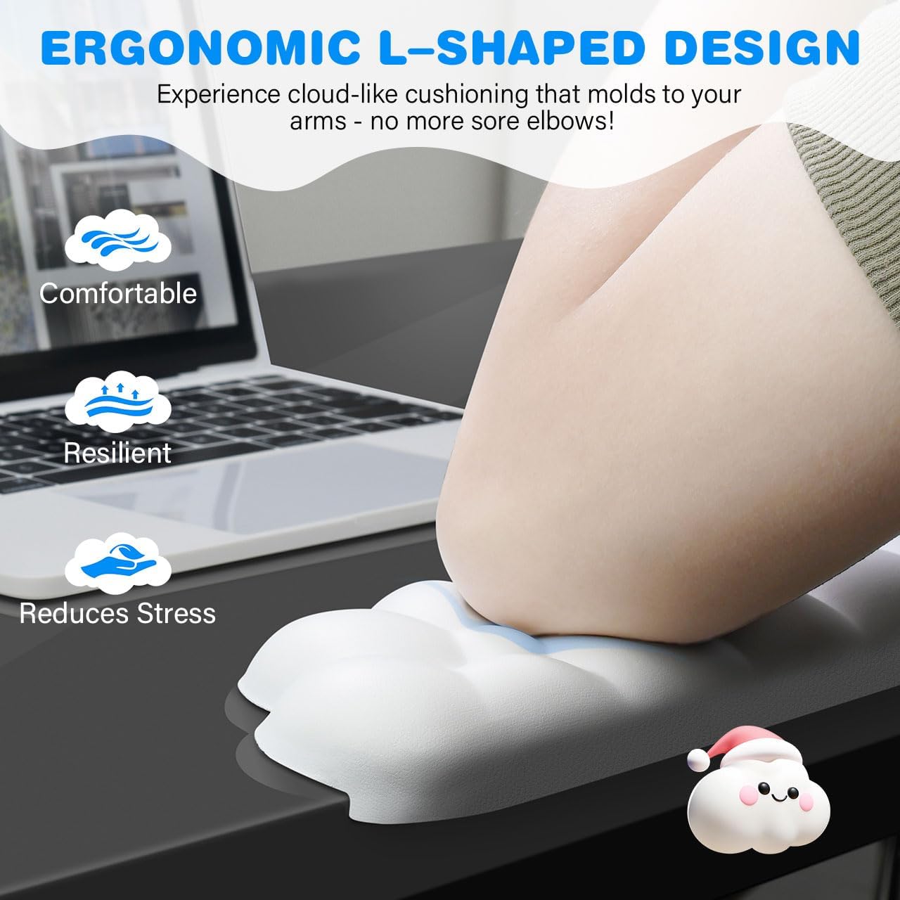 JIKIOU L-Shaped Desk Elbow Pad for Desk, Memory Foam Elbow Support Padding with Non-Slip, 2 Pack Ergonomic Desk Edge Cushion, Wrist Comfort Support for Office Home Black