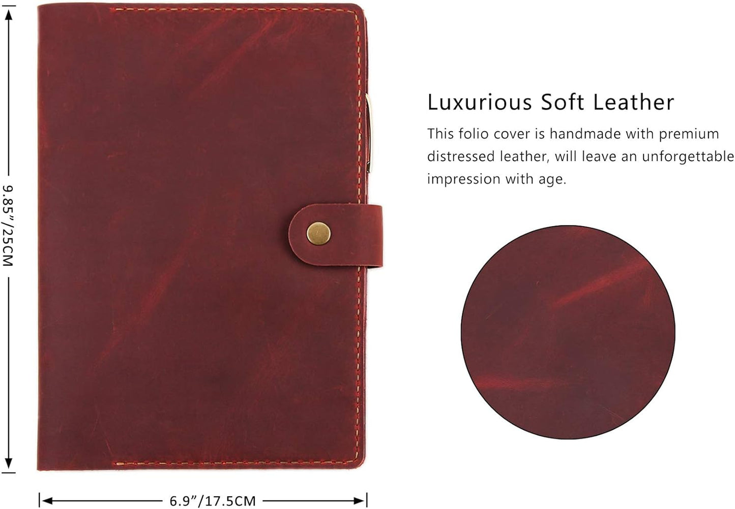 Robrasim Leather Cover for 6"x9" Steno Notebook, Leather Folio Cover Compatible with 6x9 Spiral Steno Pads, A5 Notebook Organizer with Pen Loop - Brown