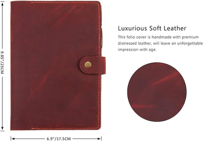 Robrasim Leather Cover for 6"x9" Steno Notebook, Leather Folio Cover Compatible with 6x9 Spiral Steno Pads, A5 Notebook Organizer with Pen Loop - Brown