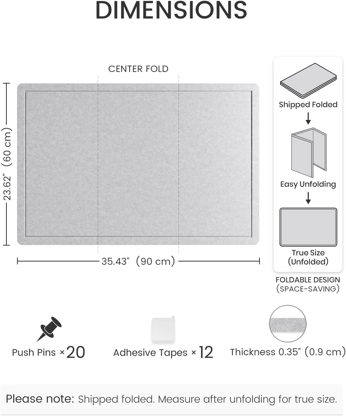 Fluxynara Bulletin Board, 23.6" x 17.5" Cork Board Alternative with 12 Safe Removable Adhesive Tabs, Foldable Felt Pin Board for Home Office, Classroom, Bedroom,Entryway for Walls—Sage