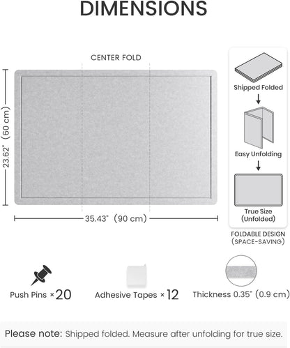 Fluxynara Bulletin Board, 23.6" x 17.5" Cork Board Alternative with 12 Safe Removable Adhesive Tabs, Foldable Felt Pin Board for Home Office, Classroom, Bedroom,Entryway for Walls—Sage