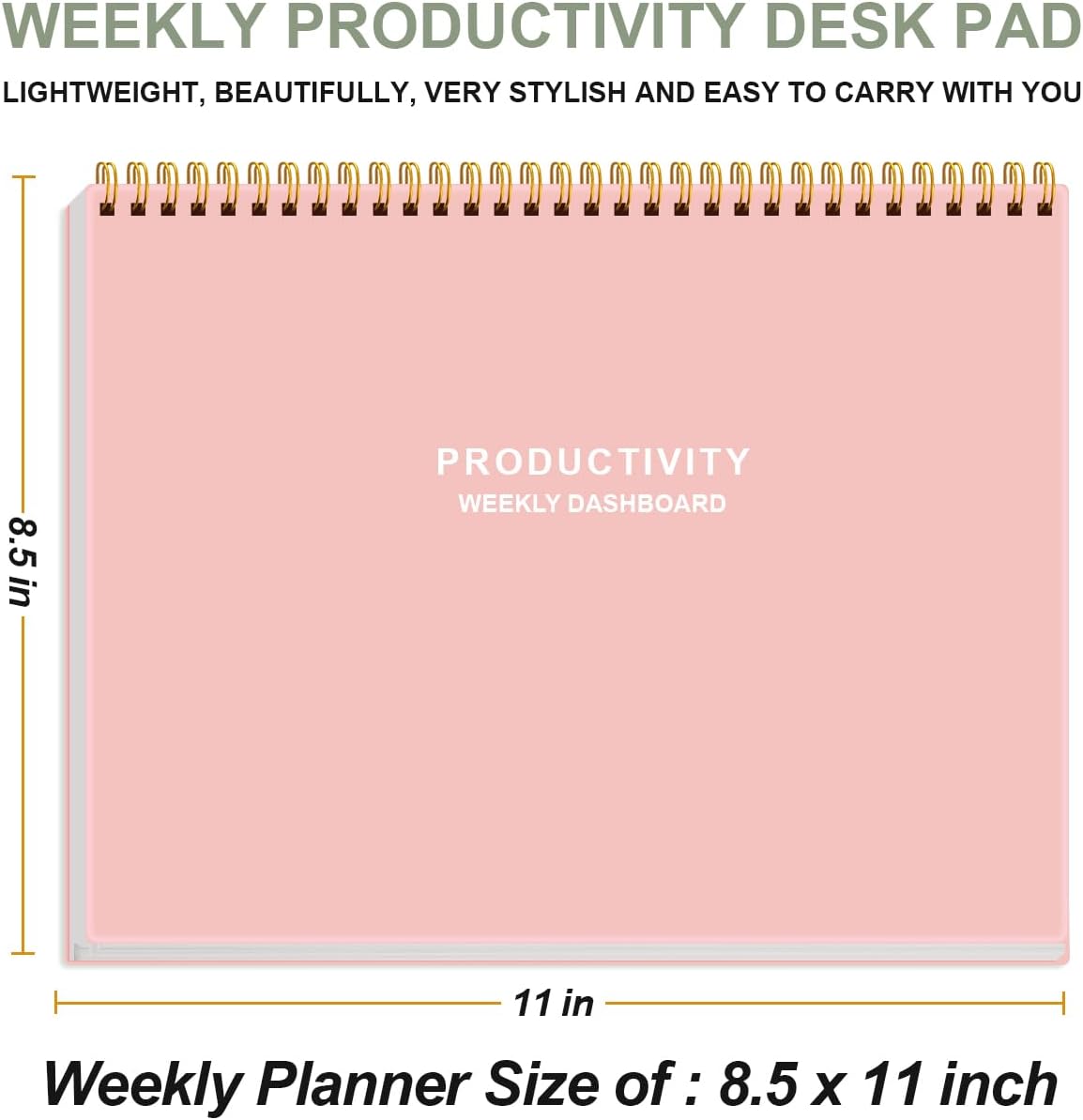 Weekly Productivity Dashboard - 8.5" x 11" Dashboard Desk Notepad Has 6 Focus Areas to List Tasks for Goals, Projects, Clients, Academic or Meal-Organize Your Daily Work Efficiently, 54 Weeks, Green