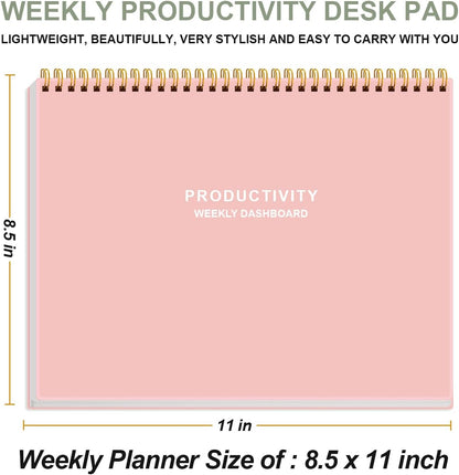 Weekly Productivity Dashboard - 8.5" x 11" Dashboard Desk Notepad Has 6 Focus Areas to List Tasks for Goals, Projects, Clients, Academic or Meal-Organize Your Daily Work Efficiently, 54 Weeks, Green