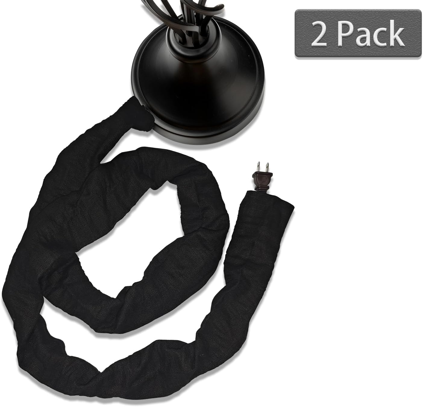 2 Pcs Fabric Cord Cover & Chandelier Chain Cover Each 6 Feet Long, Easy to Install, Ideal for Chandeliers, Lighting, Wire, Cable Management and Hiding (Black)