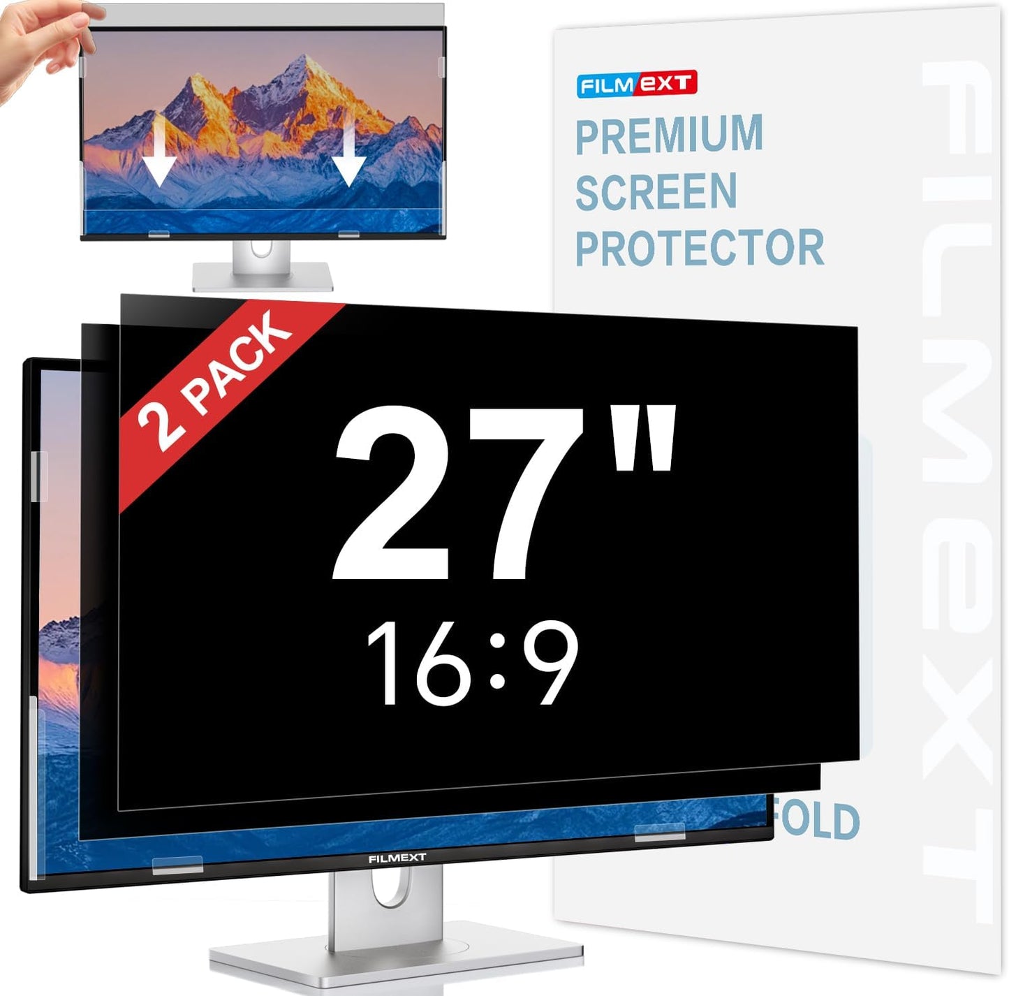 [2 Pack] 27 Inch Computer Privacy Screen , 16:9 Aspect Ratio Monitor Privacy Filter with Anti-Glare, Anti-Blue Light & Anti-Spy Protection, Removable Anti-Scratch Screen Protector for 27-Inch Widescreen Monitors