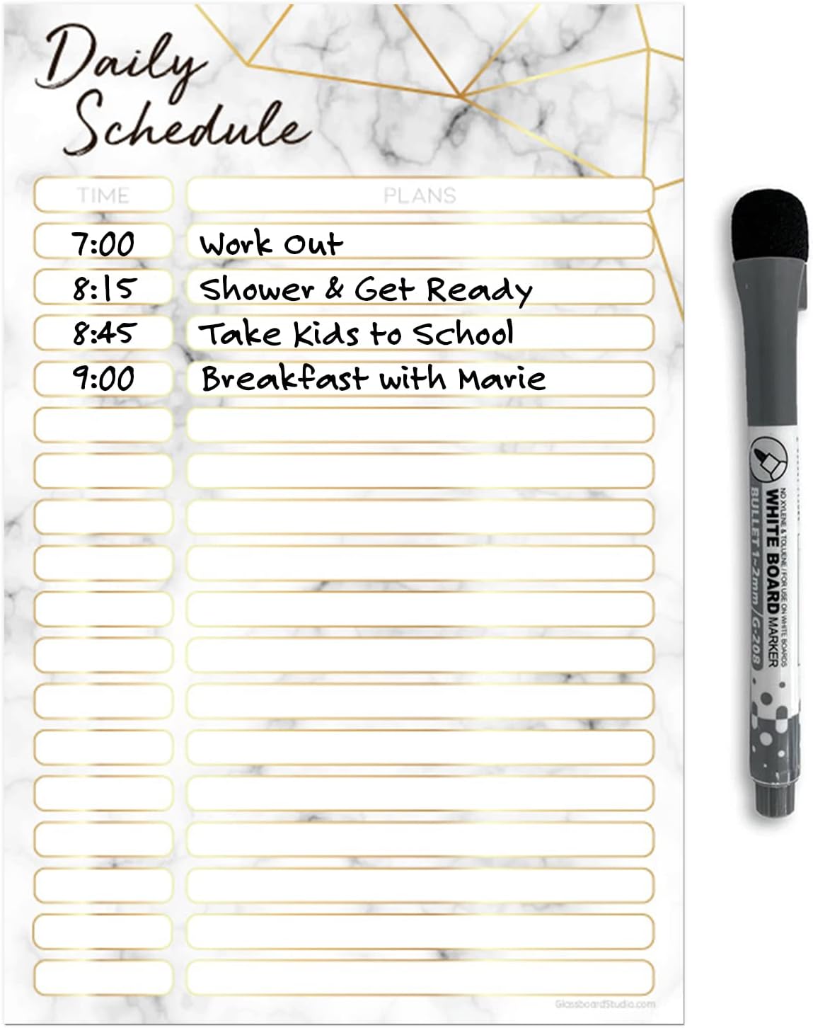 Dry Erase Daily Schedule Planner Sticker Decal by Glassboard Studio | Removable & Reusable | Magnetic Fine-Tip Marker Included (9 x 12 inches, White)