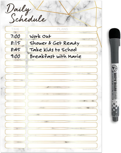 Dry Erase Daily Schedule Planner Sticker Decal by Glassboard Studio | Removable & Reusable | Magnetic Fine-Tip Marker Included (9 x 12 inches, White)
