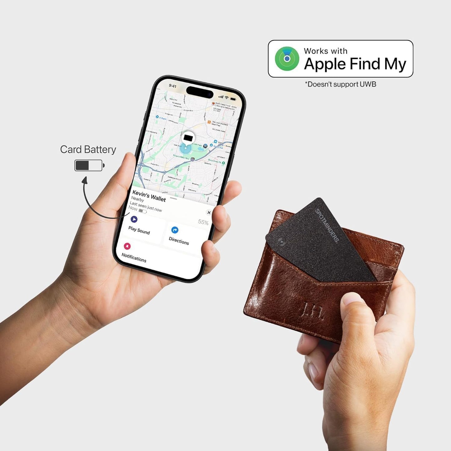 SPOTMINDERS Apple MFi Certified Wallet Tracker PRO for Travel Credit Card Design Works with Apple Find My IP68 Waterproof Rechargeable Tracking Card for Wallet Luggage Passport 0.07in Slim Item Finder