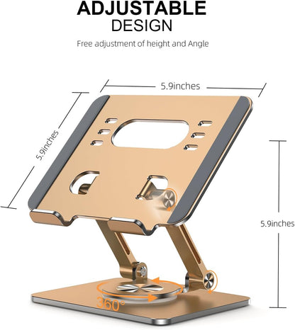 Orlian Tablet Stand Holder with Thickened 360°Rotating Base Dual Rod Adjustable Aluminum Stand for All 5.8-12.9” iPad Samsung Phone Tablet Kindle E-Reader and More, Black