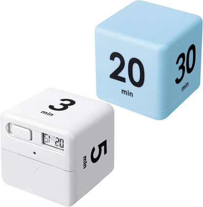 Weewooday 2 Pieces Cube Productivity Timer Flip Gravity Sensor Flip Countdown Countup Workout Timer Management 1 3 5 10 Minutes and 15 20 30 60 Minutes for Work Learning Kitchen Cooking(Green, Blue)