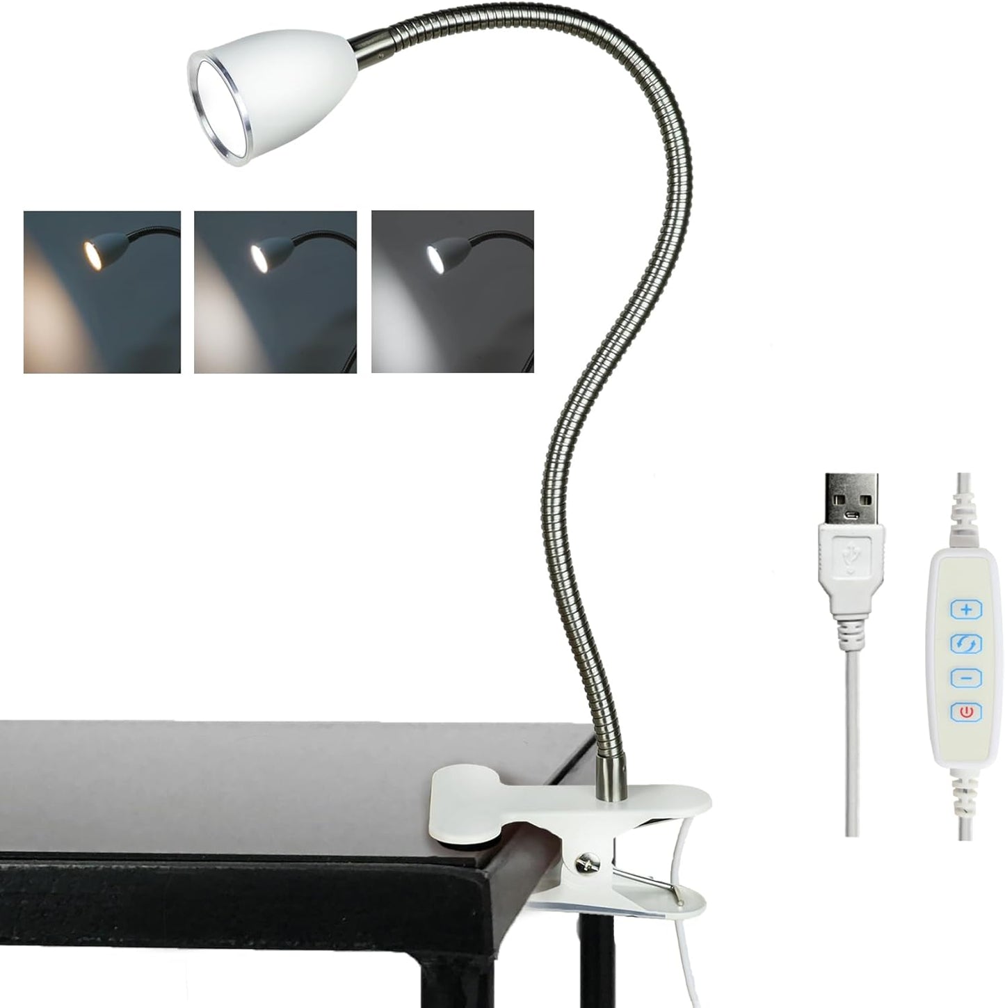 Desk lamp Eye-Caring Table Lamps, 360°Rotation Gooseneck Clip on Lamp Reading Light Portable Reading Book Light Clamp Study Desk Lamps for Bedroom and Office Home Lighting (Black)