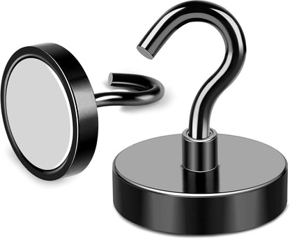 MIKEDE Black Magnetic Hooks 85Lbs Heavy Duty Earth Magnets with Hooks for Cruise Cabin Strong Magnet Hooks for Hanging Super Metal Magnetic Hanger for Grill Fridge Kitchen - Pack of 10