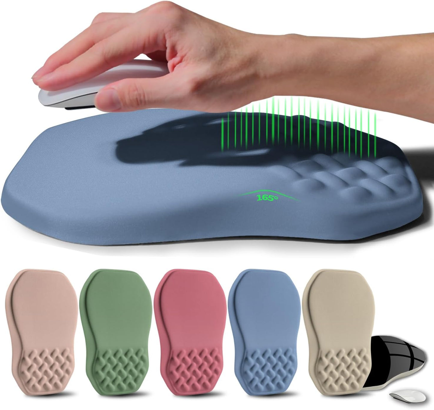 Ergonomic Raised Mouse Pad Wrist Support with Bilateral Slope Memory Foam Mousepad for Wrist Rest and Carpal Tunnel Pain Relief 11.8x7.9〃 Black