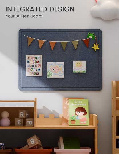 Fluxynara Bulletin Board, 23.6" x 17.5" Cork Board Alternative with 12 Safe Removable Adhesive Tabs, Foldable Felt Pin Board for Home Office, Classroom, Bedroom,Entryway for Walls—Sage