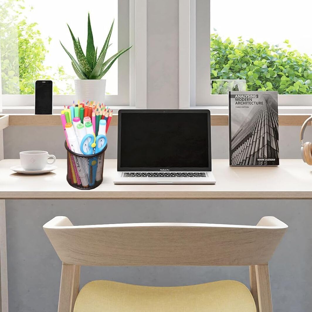 Pen Holder Pencil Holder Mesh Metal Pen Cup Holder Pencil Cup Holder for Desk Office Home Pen Organizer Black, 6 Pack