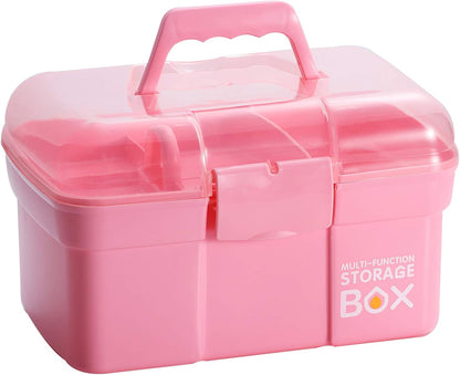 Kinsorcai 11'' Plastic Storage Box with Removable Tray, Multipurpose Organizer and Storage Case for Art Craft and Cosmetic (Green)