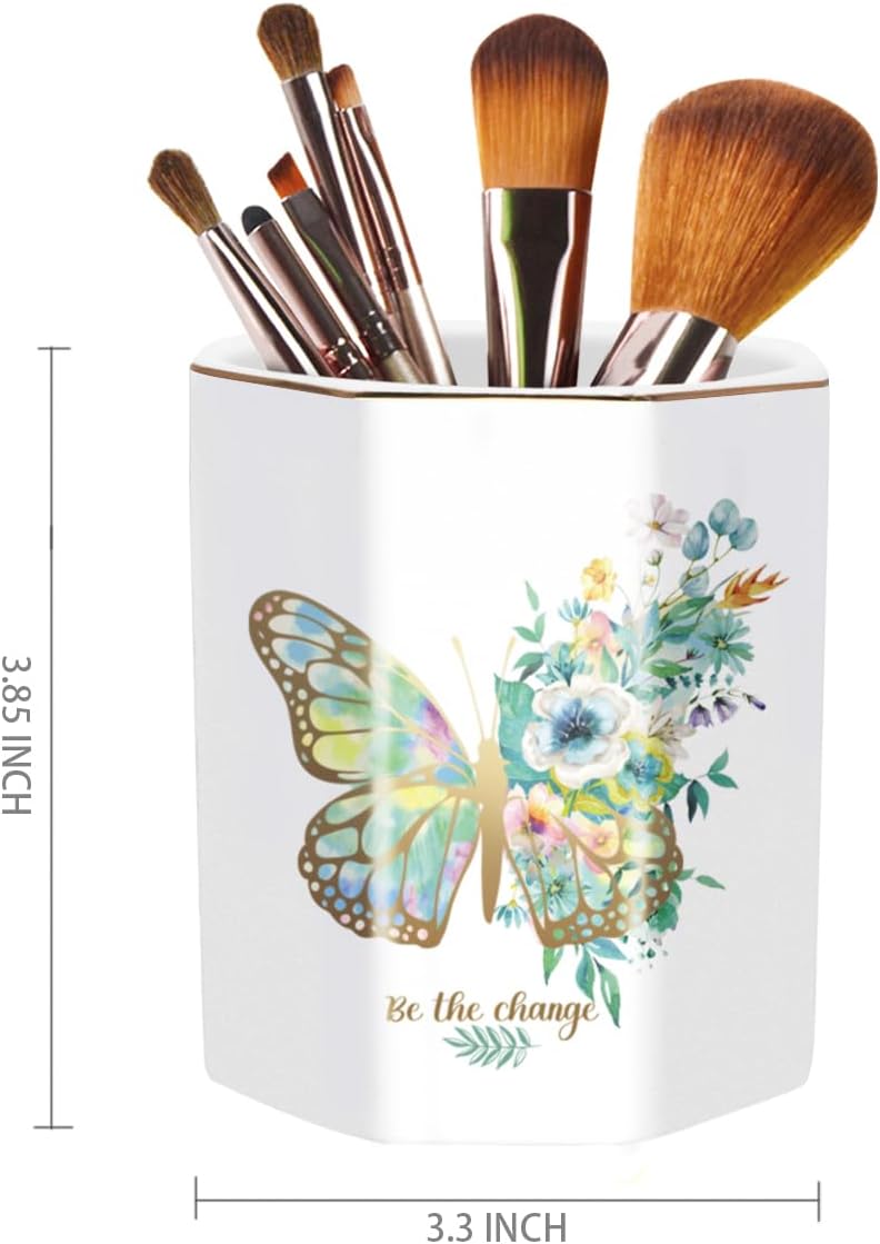 Pen Holder, Pencil Holder for Desk, Marble Desk Organizer Cute, Durable Ceramic Pencil Cup, Decorative Makeup Brush Holder Cup, Stationery Holder for Office, Home, Gray Marble