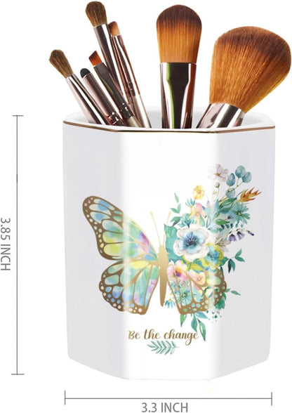 Pen Holder, Pencil Holder for Desk, Marble Desk Organizer Cute, Durable Ceramic Pencil Cup, Decorative Makeup Brush Holder Cup, Stationery Holder for Office, Home, Gray Marble