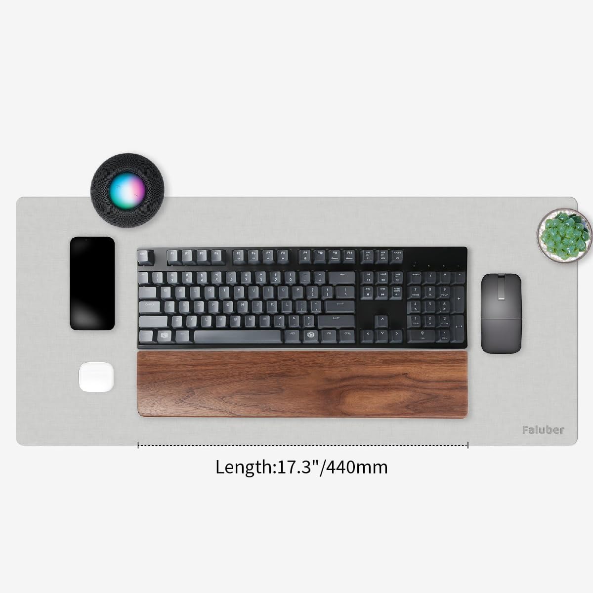 Faluber Wooden Wrist Rest, 17.3-inch Length and 20mm Thickness for Full-Sized Keyboard, Palm Rest, Ergonomic Design for Mechanical Gaming Keyboard, Wipe Clean (Fullsize-440mm, Walnut Wood)