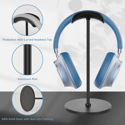 T-fun Headphone Stand, Curved Headset Stand with Aluminum Rod ABS Solid Base Gaming Headset Holder for Desk Headphone Accessories for Organization and Display, Black