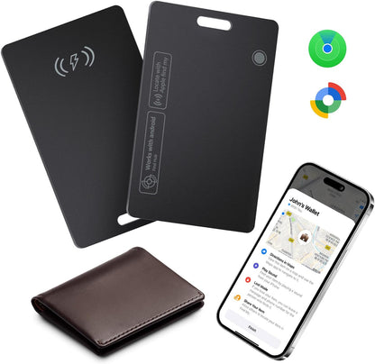 Wallet Tracker Card Work with Apple Find My, Ultra-Slim Rechargeable Tracking Card Credit Card Tracker for Wallet, Luggage, Passport (for iOS, 2 Pack)