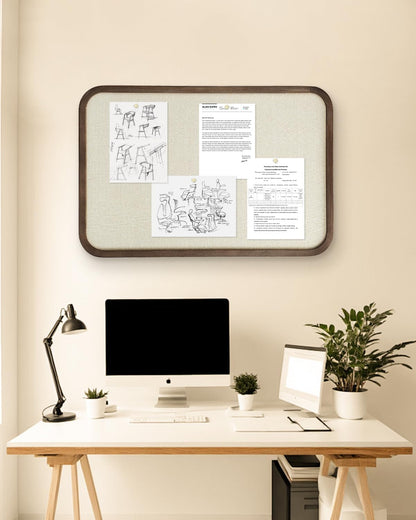 Linen Bulletin Board, Pin Board for Walls, Fabric Bulletin Board, 13"x17"Small Pin Board for Home Kitchen Office Decorative, Brown Wood Frame Cork Board(BN-3343)