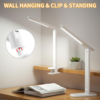 LED Desk Lamp Dimmable Table Lamp Reading Lamp with Changeable Clip & Base, 3 Brightness Dimmable Small Desk Lamp for Office Home, Desk Clip on Lamp for Bed Headboard, LED Desk Light Strip