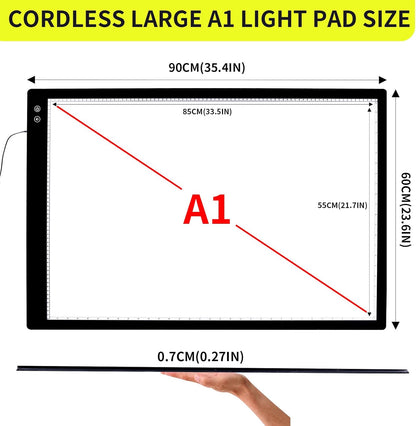 YINGWOND Rechargeable A4 LED Light Pad with Padded Case, Tracing Light Box w/Riser Stands and Paper Clip, 6 Levels of Brightness, Type-c Cable, Wireless Diamond Painting Light Board